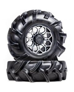 Falcon Ridge UTV Satin Silver and Gun Metal Gray Soar HC-8S Wheels w| High Lifter Outlaw 3 Tires Mudmayhem.ca